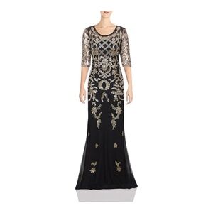 Vijiv Vintage Inspired Sequin Evening Gown in Black and Gold NWT